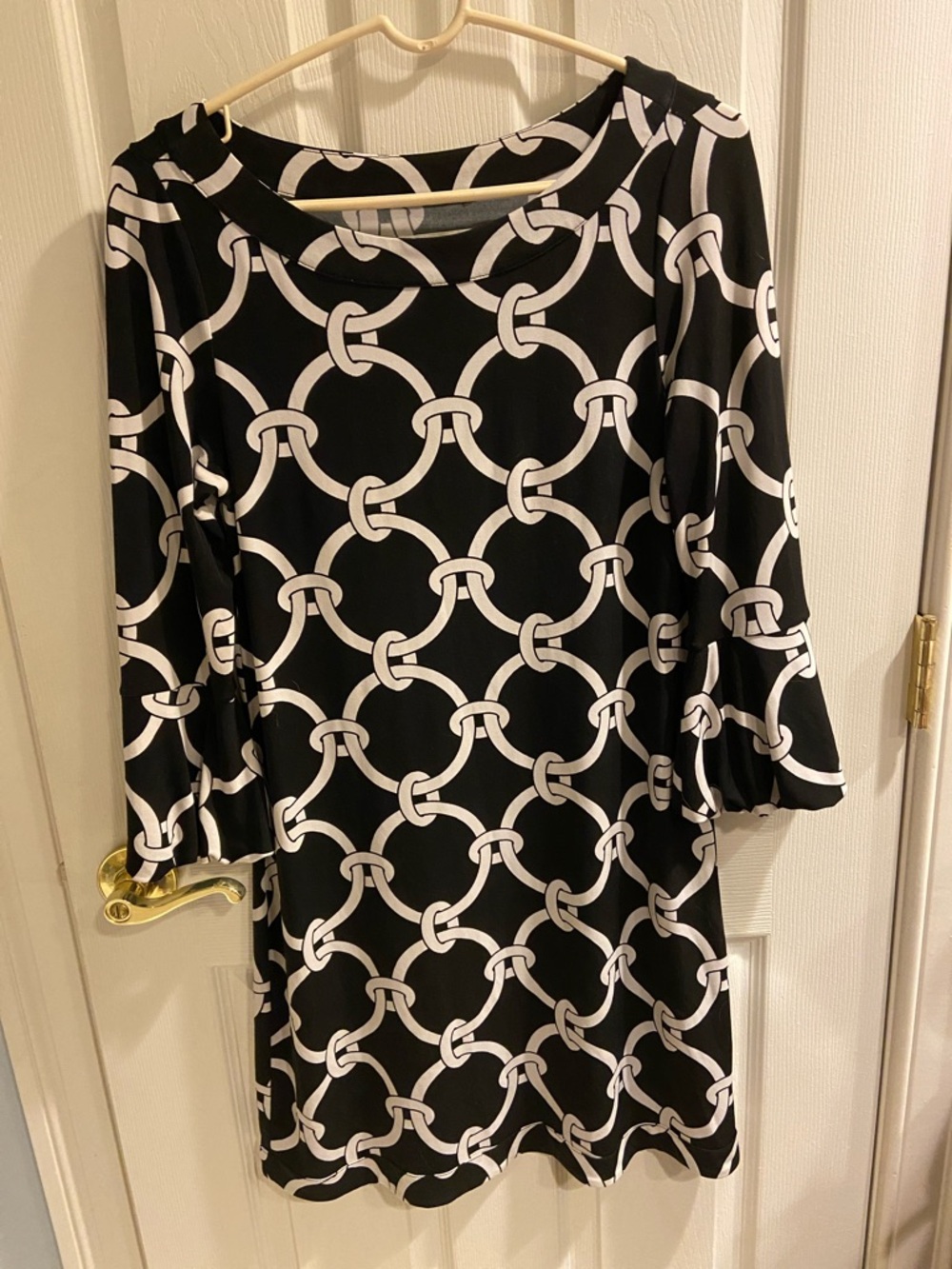 White House Black Market Black Dress with White Chain Print EUC Small